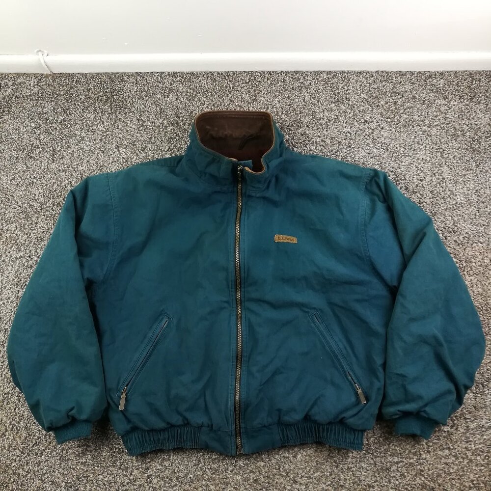 Vintage LL Bean Jacket Suede Collar Wool Blanket Lined Bomber Mens Large US Made - Picture 3 of 15